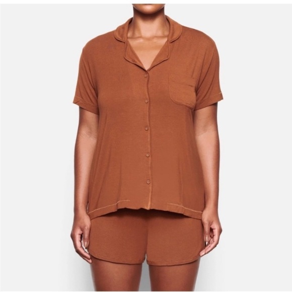 SKIMS Soft Lounge Short Sleeve Sleep Shirt in Copper - Picture 2 of 5
